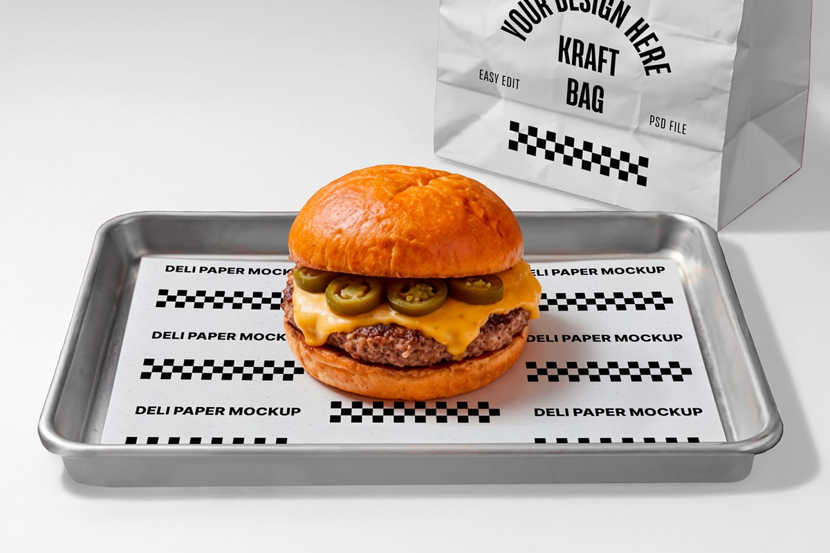 Burger Deli Paper and Bag Mockup, a Packaging Mockup by rodrigofkaminski (Photo 5 of 7)