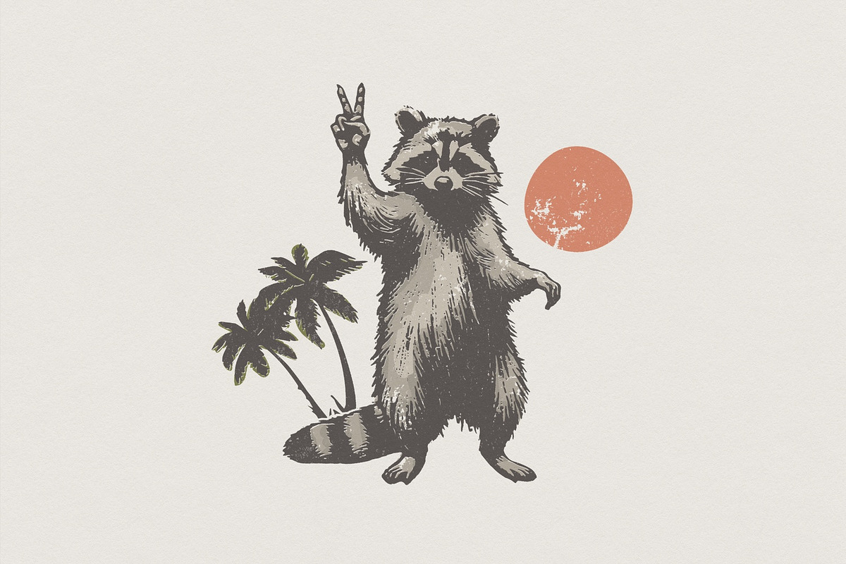 Raccoon Peace Sign PNG, Palm Tree, an Illustration by SharpMarketplace (Photo 1 of 5)