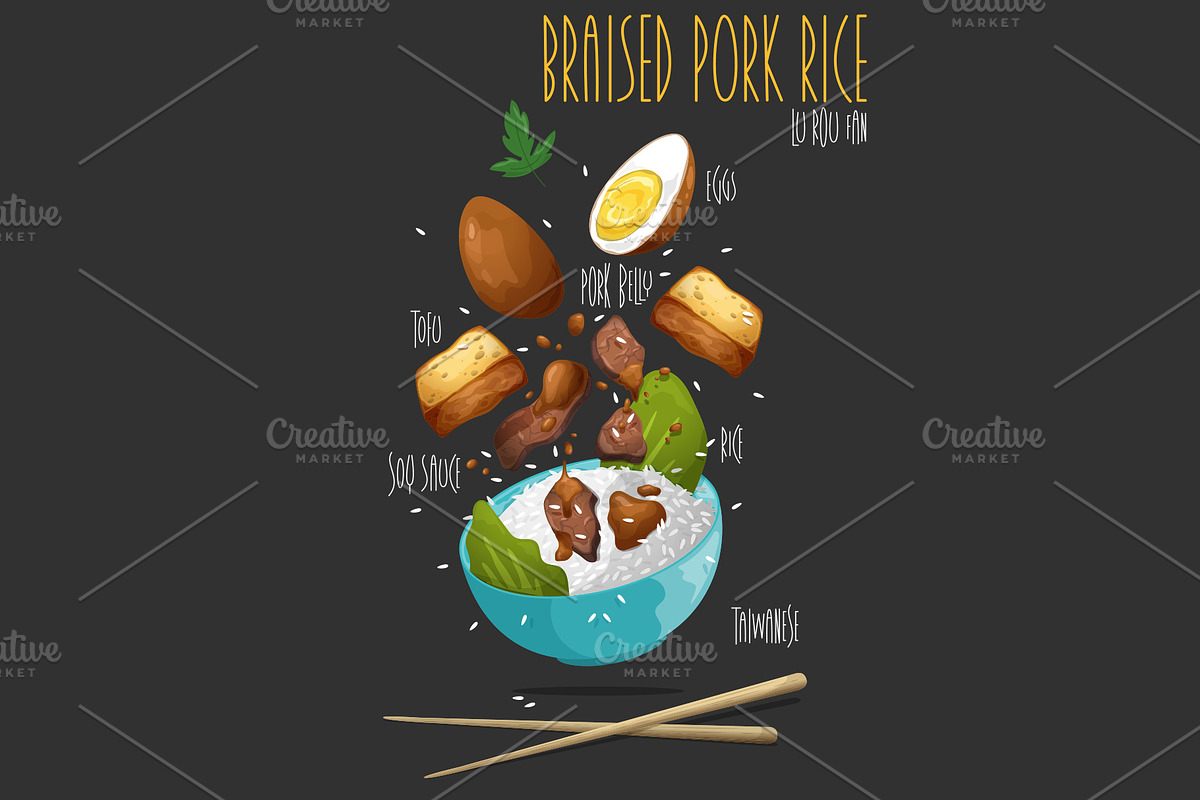 Braised pork rice. Vector, a Food Illustration by AKOMIX (Photo 1 of 2)