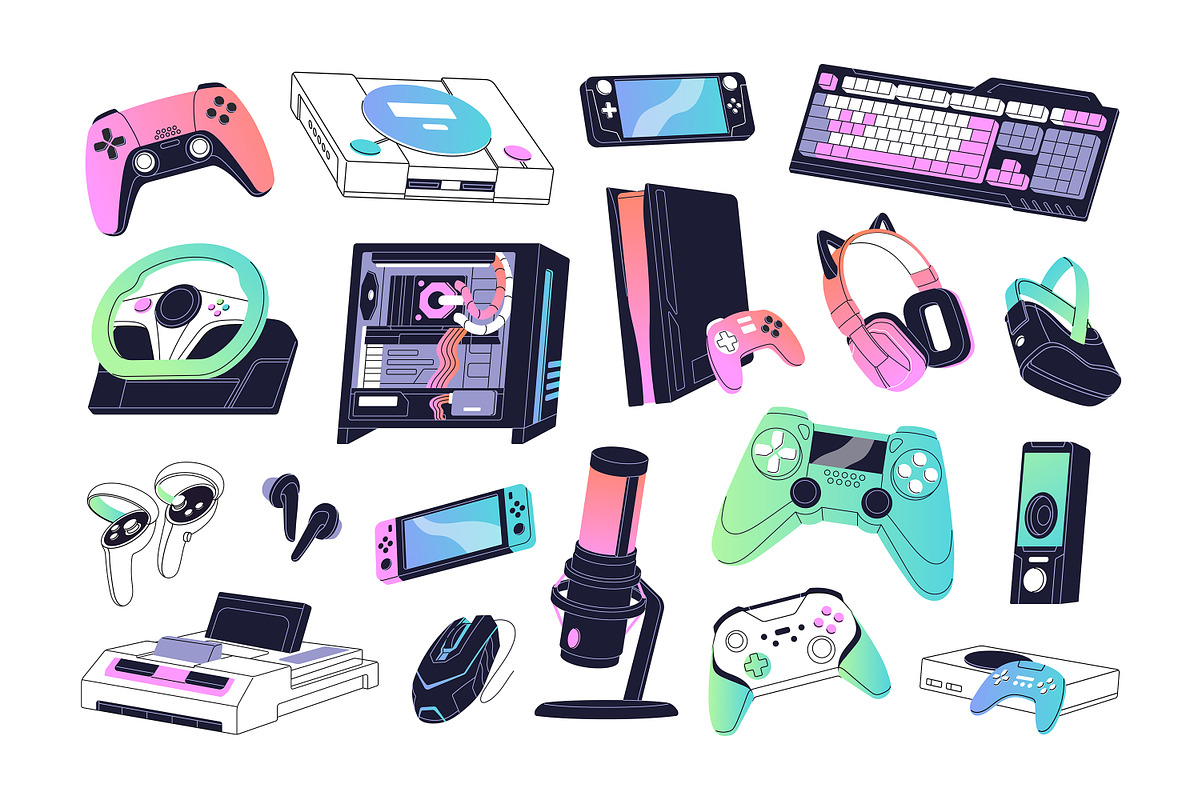Video game devices set, backgrounds, a Technology Illustration by PaperTrident (Photo 1 of 6)