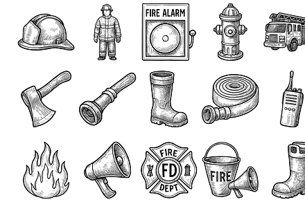 Handdrawn Firefighter Equipment, an Object Graphic by Sempu