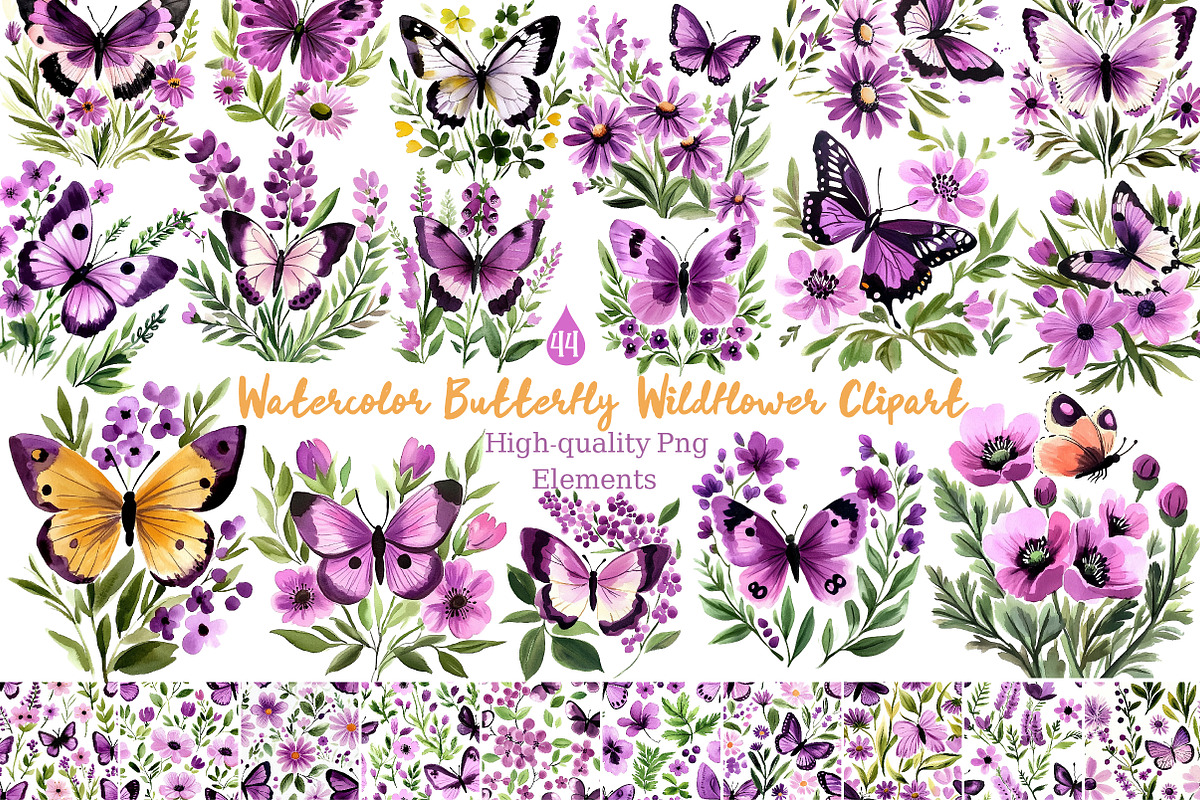 Watercolor Butterfly Wildflower Clip, a Seasonal Illustration by Daily.Designs (Photo 1 of 5)