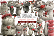 Whimsical Cats Valentines Day Clipar, an Illustration by DreamArtGraphic (Thumbnail 1 of 4)