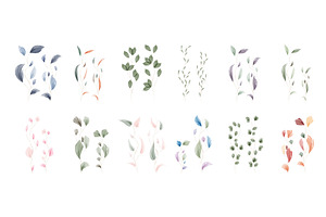 Artistic watercolor foliage elements, an Illustration by okskukuruza