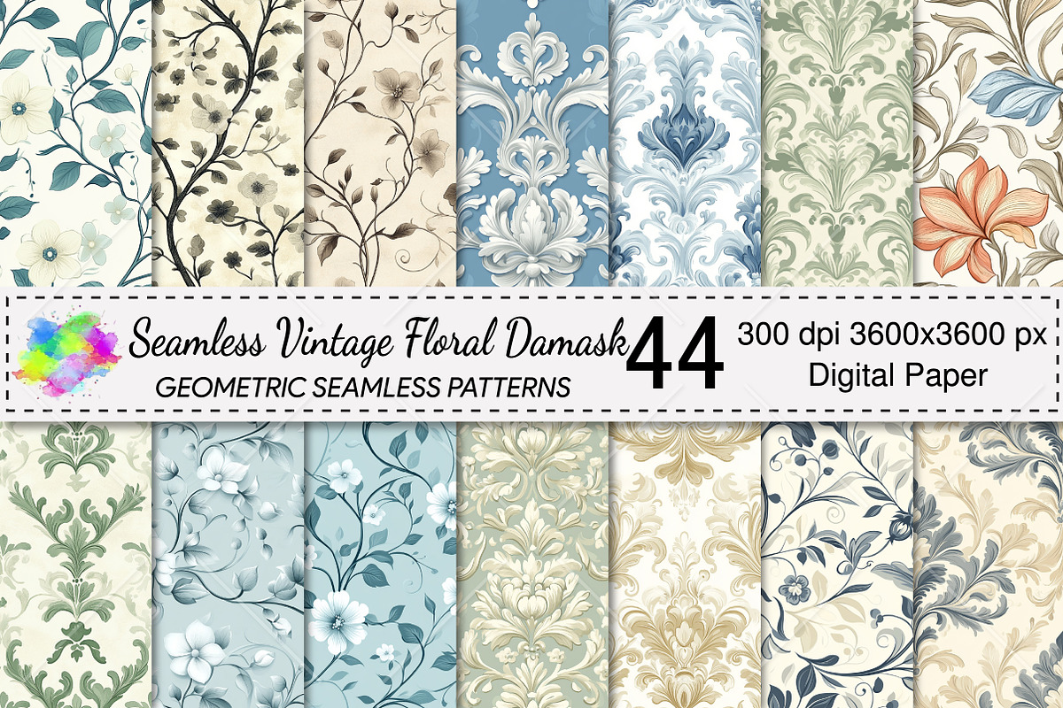 Seamless Vintage Floral Damask, a Pattern Graphic by Canvas Craft (Photo 1 of 9)