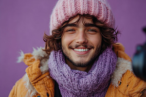 Modern man blogger in fashion clothes on purple background, a Beauty & Fashion Photo by AlyaAnd