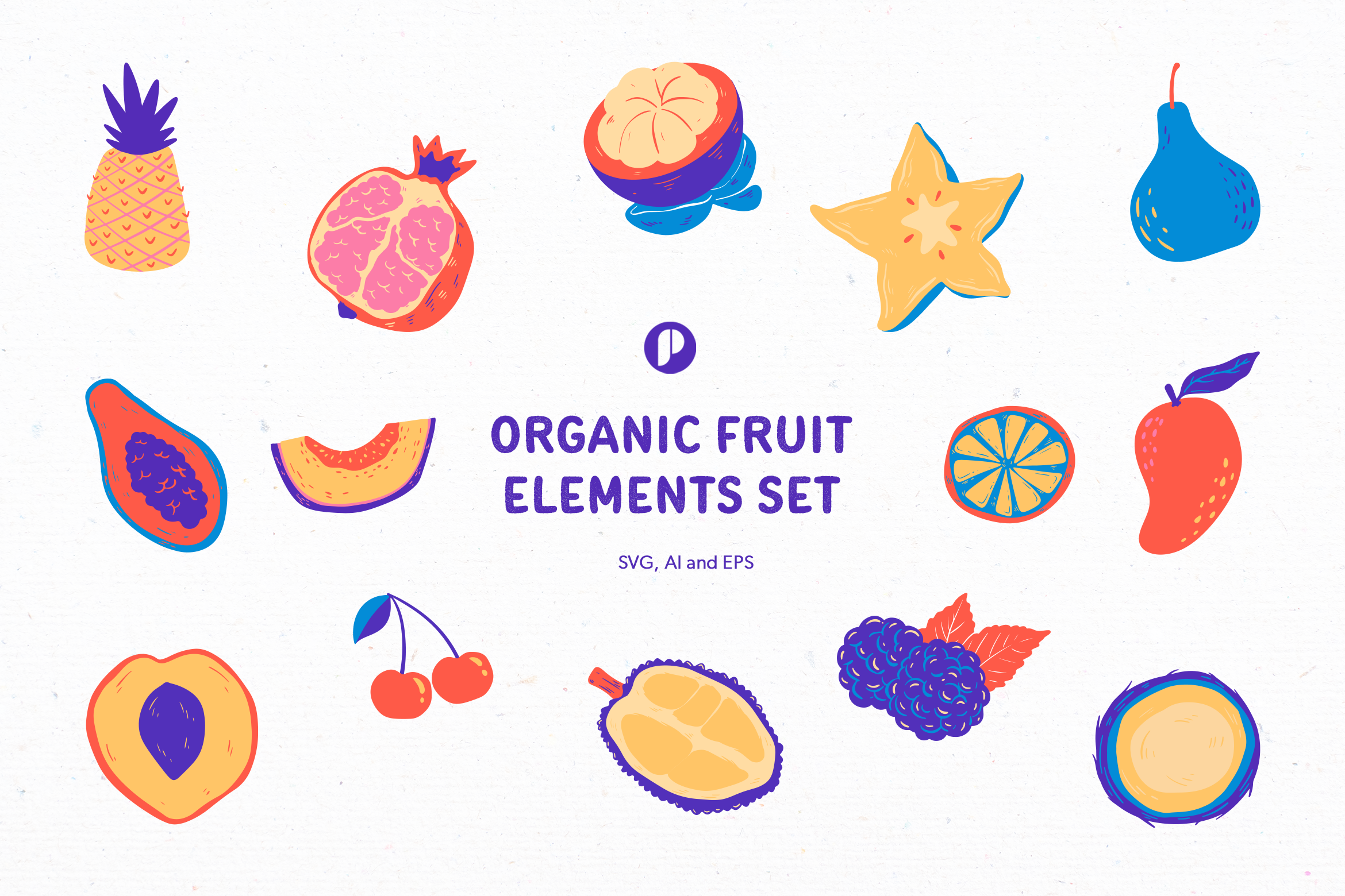 Adorable Organic Fruit Elements Set, an Object Illustration by peterdraw