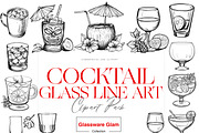 Cocktail Glass Line Art, Wine Glass, a Food Illustration by BrushstrokeArtGB (Thumbnail 1 of 9)