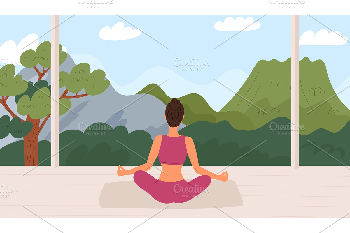 Girl meditates or does yoga sitting, a Person Illustration by Vectorbuum