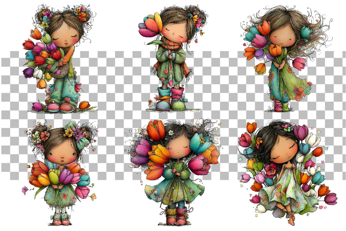 Tulip Summer Girls Clipart Set, a Seasonal Illustration by Daily.Designs (Photo 3 of 5)
