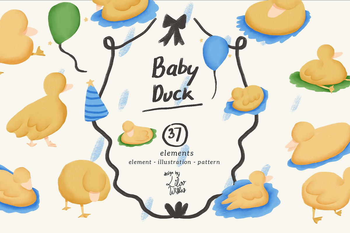 Baby Duck Clipart & Patterns Bundle, an Animal Illustration by lilovwishes (Photo 1 of 8)