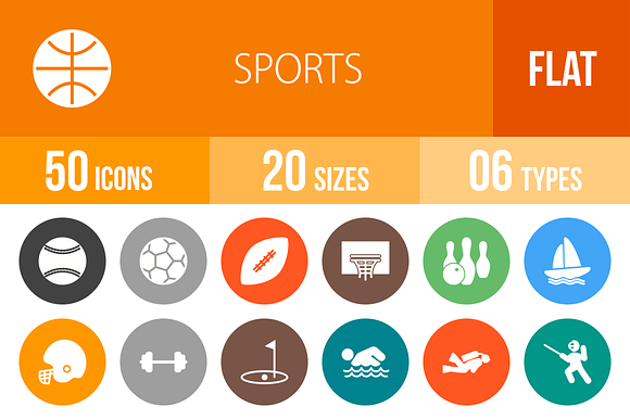 50 Sports Flat Round Icons preview 4