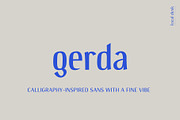 Gerda – A Calligraphic Sans Serif, a Sans Serif Font by Local Desk Designstudio (Thumbnail 1 of 19)