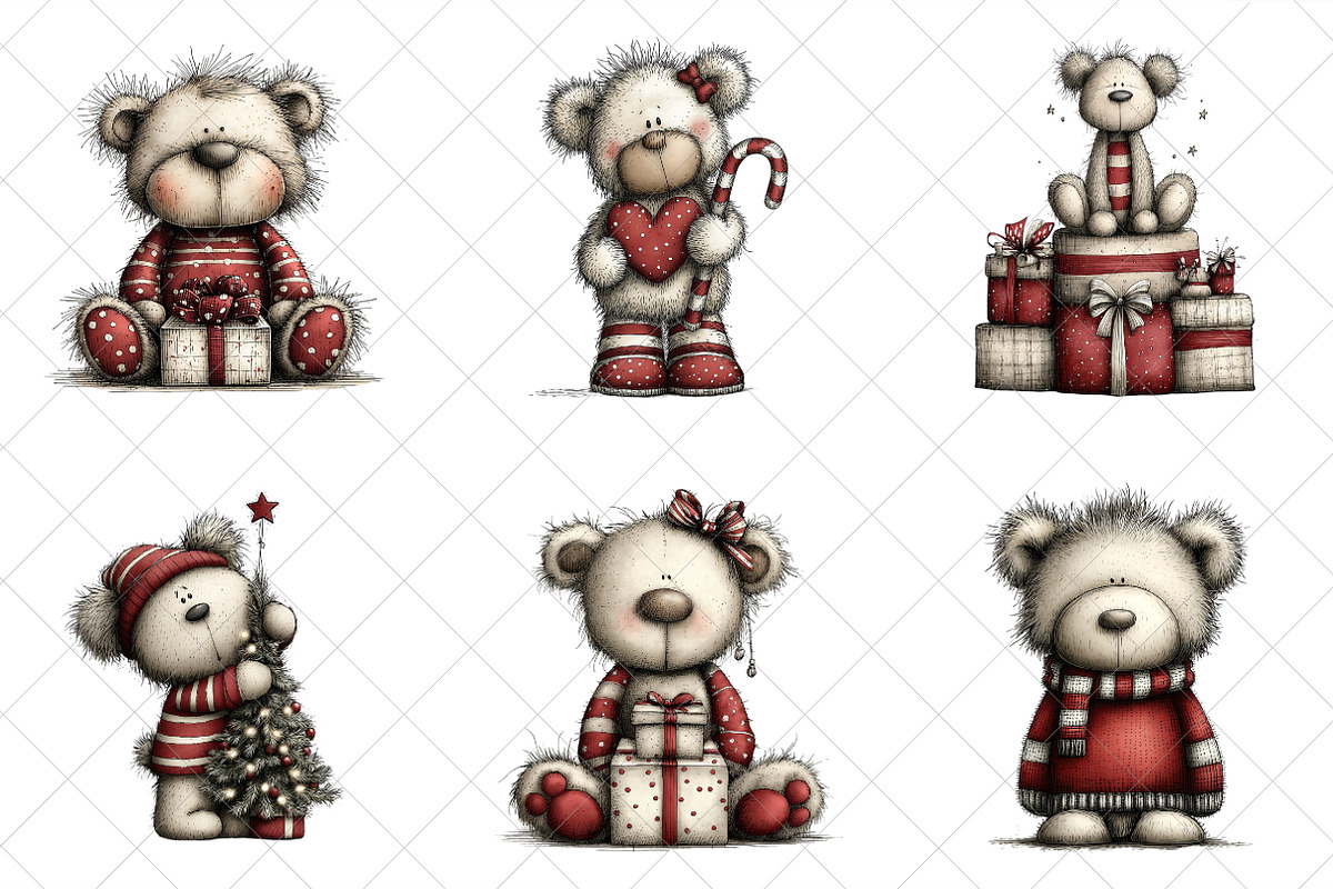 Christmas Teddy Bears Clipart, an Illustration by SinaCreation (Photo 3 of 7)