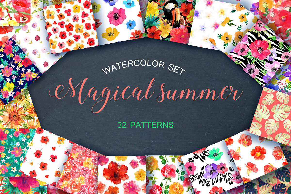 Watercolor floral patterns. EPS 10, a Pattern Graphic by Julycolor (Photo 1 of 4)