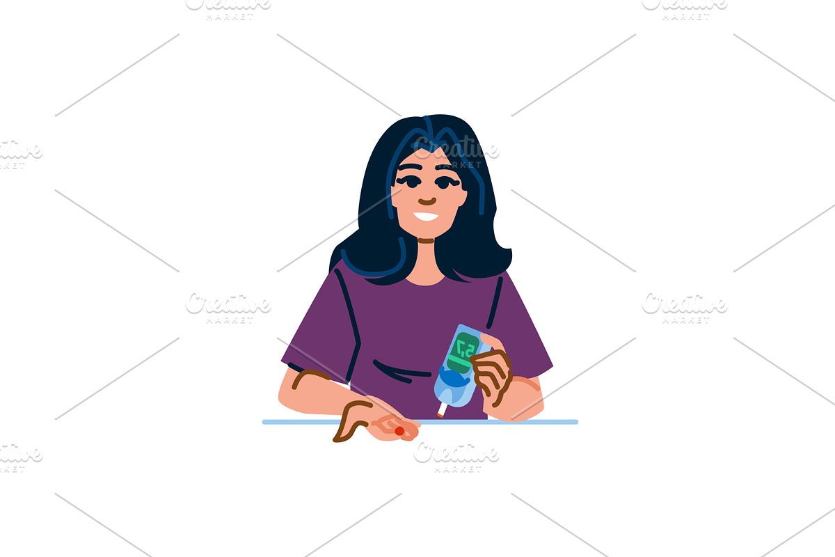 Young woman checking blood glucose, a Healthcare Illustration by pikepicture