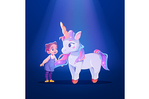 Unicorn And Little Girl, Child And