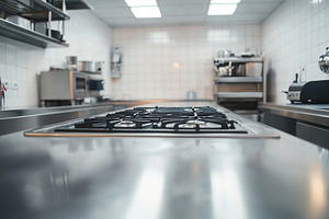 Gas stove in restaurant kitchen, a Photo by AlyaAnd