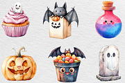 Watercolor Kawaii Halloween Clipart, an Illustration by Black Bird Studio (Thumbnail 4 of 6)