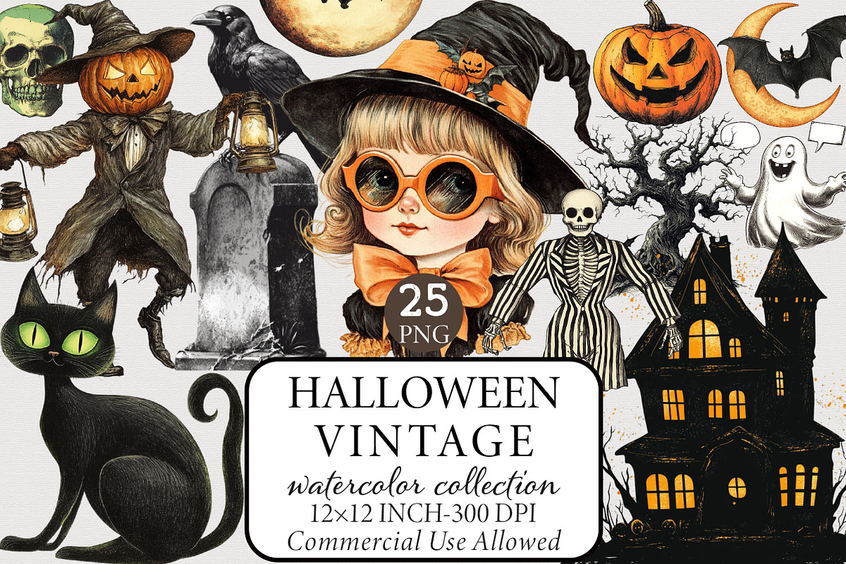 VIntage Halloween  Bundle -25 PNG, an Illustration by Libby Wishes (Photo 1 of 9)
