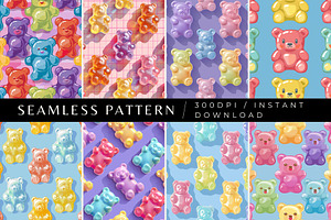 8 Gummy Bear Land Seamless Patterns