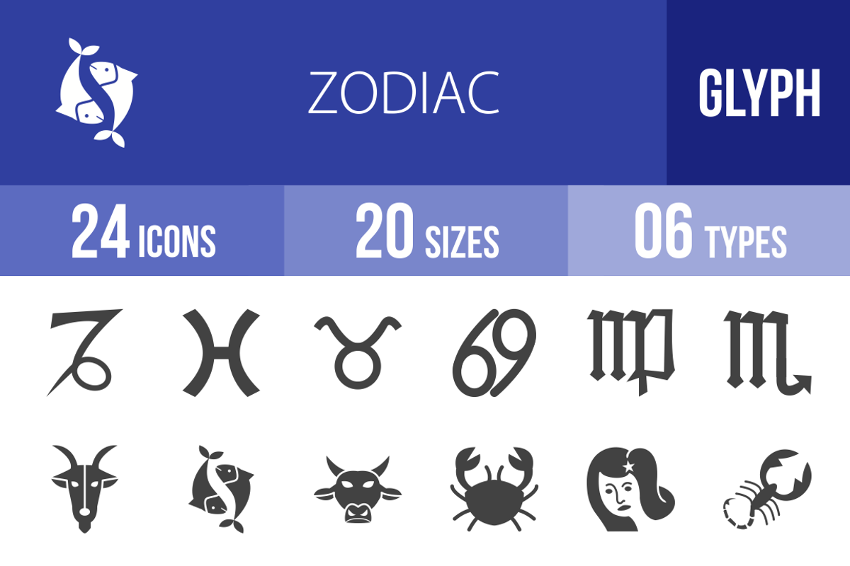 24 Zodiac Glyph Icons, an Icon by IconBunny (Photo 1 of 3)