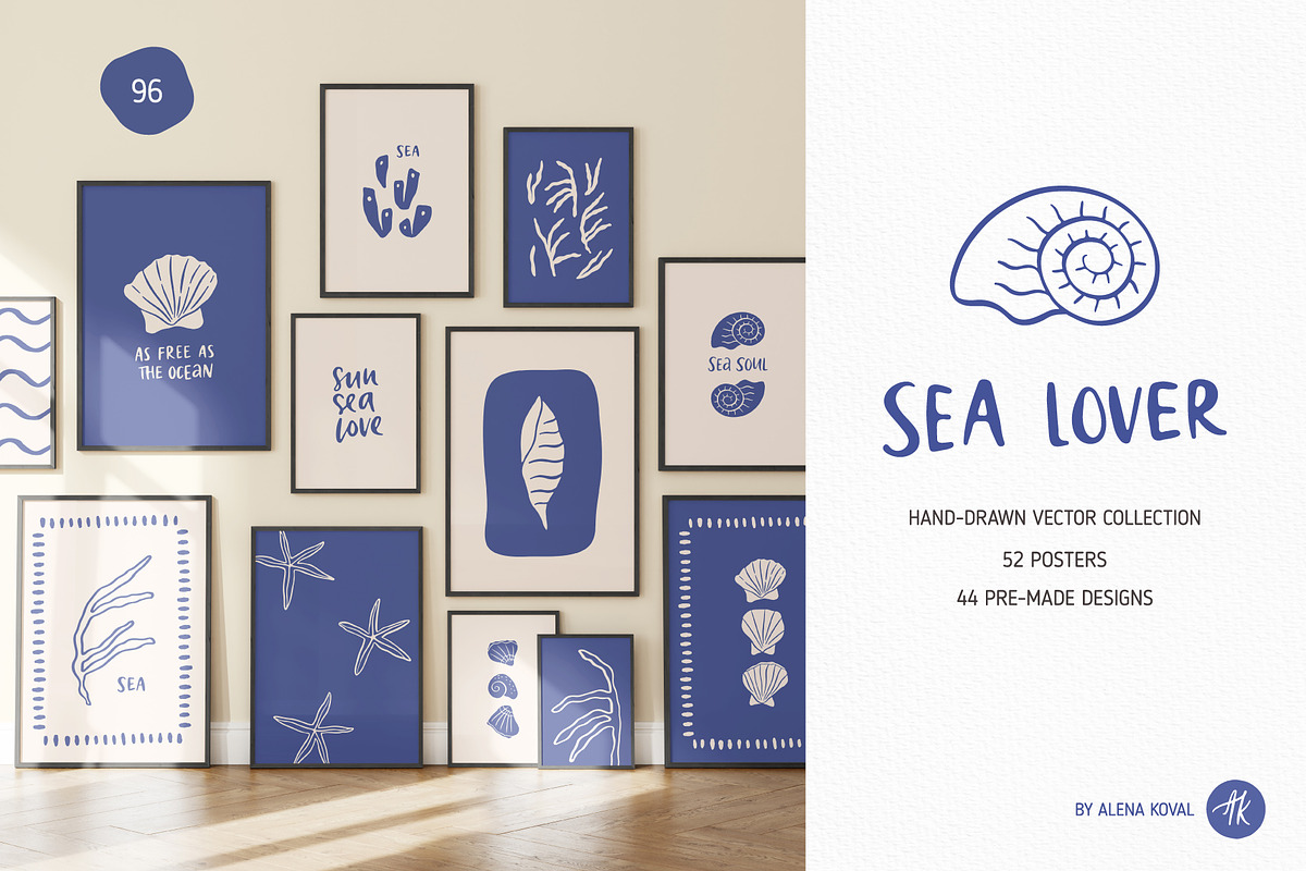 Sea Lover Hand Drawn Wall Art Set, a Graphic by Alena Koval (Photo 1 of 23)