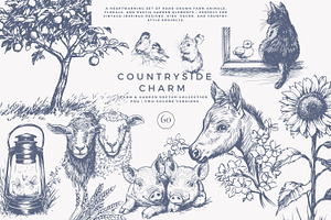 vintage clipart farm animals set, a Decorative Illustration by Patishop Art
