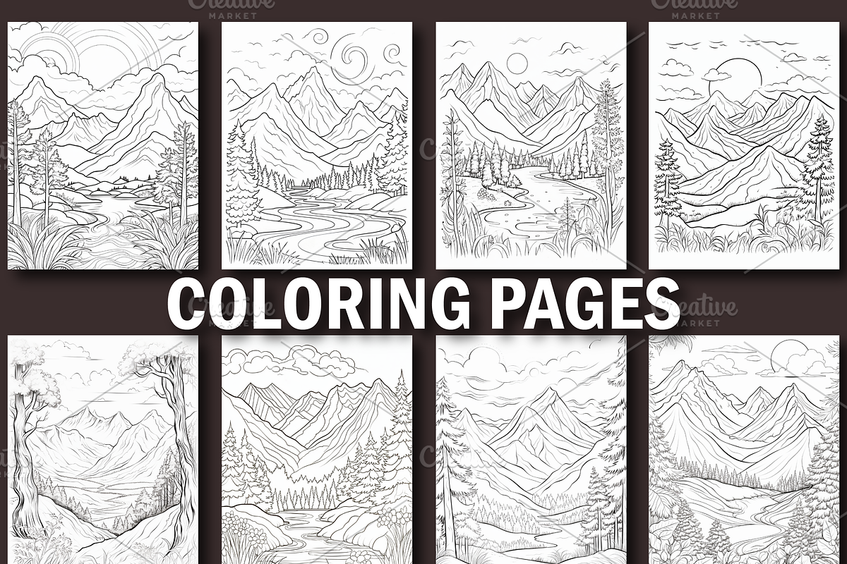 100 Mountain Coloring Page for Adult, a Stationery Template by Design Station (Photo 4 of 7)