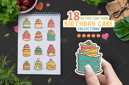 Set of Birthday cake sticker design