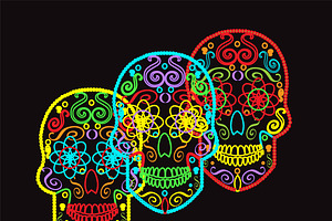 Skull Vectors Neon Color