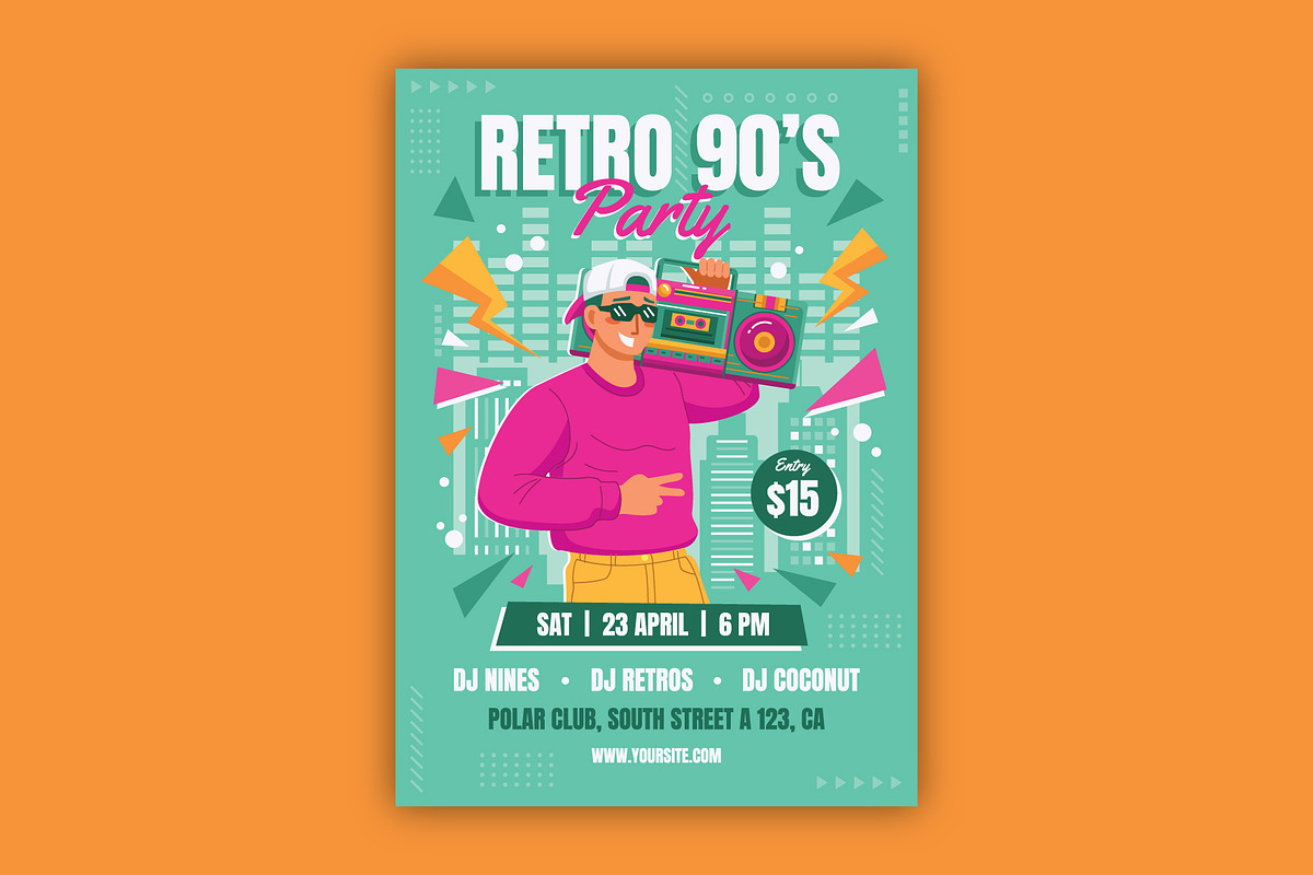 Retro 90's Party Flyer, a Flyer Template by serapika (Photo 1 of 3)