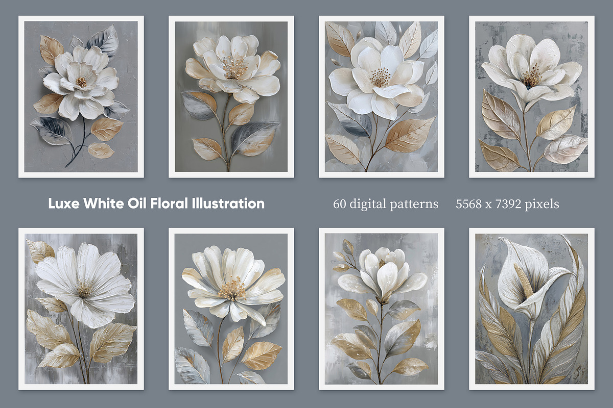 Luxe White Oil Floral Illustration, a Decorative Illustration by Housui Patterns (Photo 8 of 17)