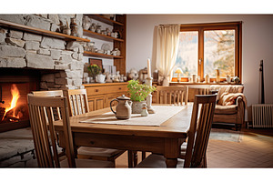 charm blurred dining room interior, a Background Photo by pikepicture