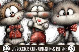 Watercolor Cute Valentines Kittens, an Illustration by Designking