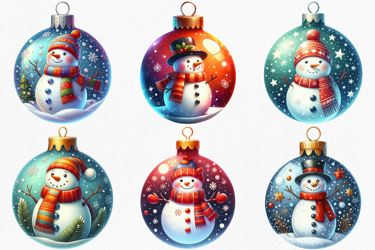 Watercolor Ornament Snowman Clipart, an Illustration by Canvas Craft (Photo 2 of 9)