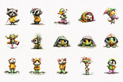 Rainy Day Animals Watercolor Clipart, an Animal Illustration by fashionaddict (Thumbnail 3 of 7)