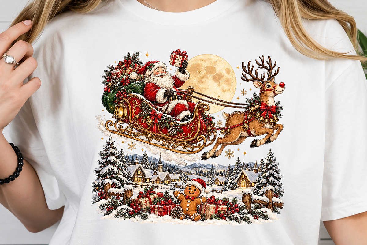 Christmas Santa Sleigh Over Snowy, a Seasonal Illustration by Craft Nest (Photo 4 of 6)