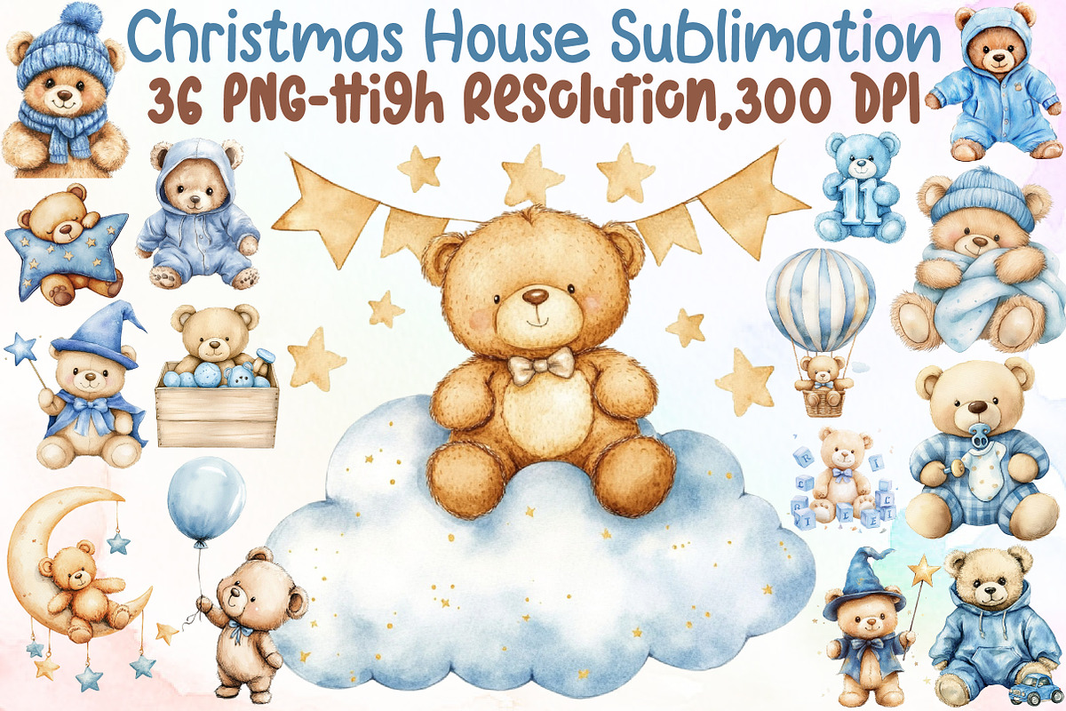 Watercolor Teddy Bear Clipart for Bo, an Illustration by Sublimation Artist (Photo 1 of 6)