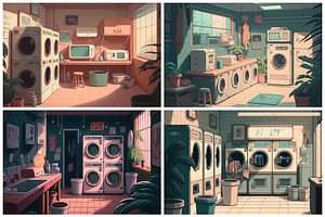 24 Lofi Laundry Mat Backgrounds 6K