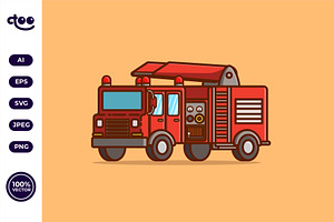 Simple Red Fire Truck Cartoon vector, a Transportation Illustration by Satisfactoons