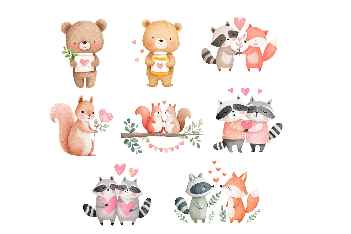 Watercolor Animals Valentine's Clipa, an Illustration by Dream Creation (Photo 6 of 7)