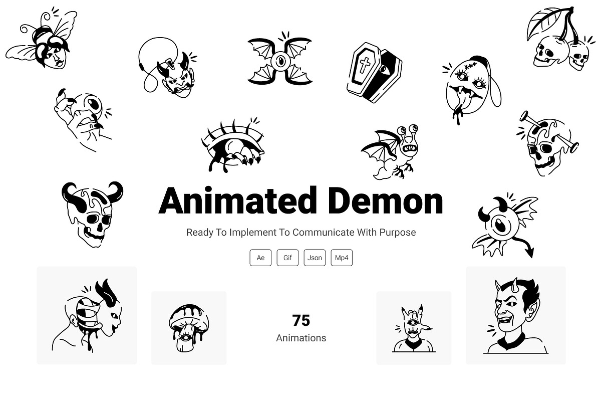 Animated Demon Doodle Icon Set, a Solid Icon by Prosymbols (Photo 1 of 4)