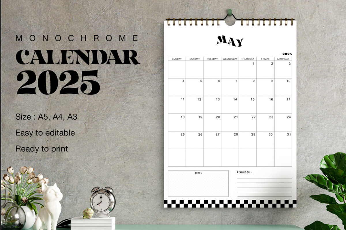 Calendar 2025 | Monochrome, a Poster Template by Emilly Studio (Photo 1 of 3)