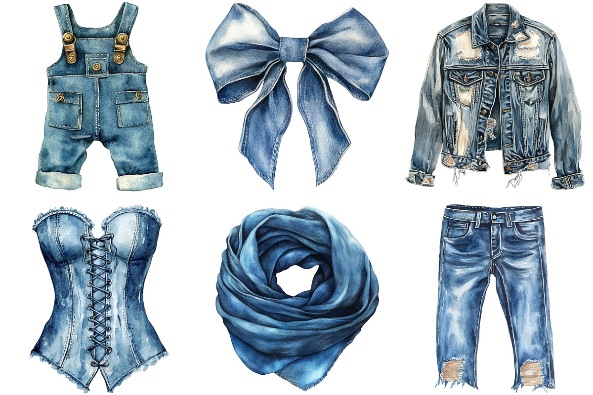 Vintage Denim Sublimation Clipart, an Illustration by cherrydesign (Photo 2 of 3)