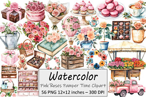 Pink Roses Pamper Time Clipart, an Illustration by Design Market