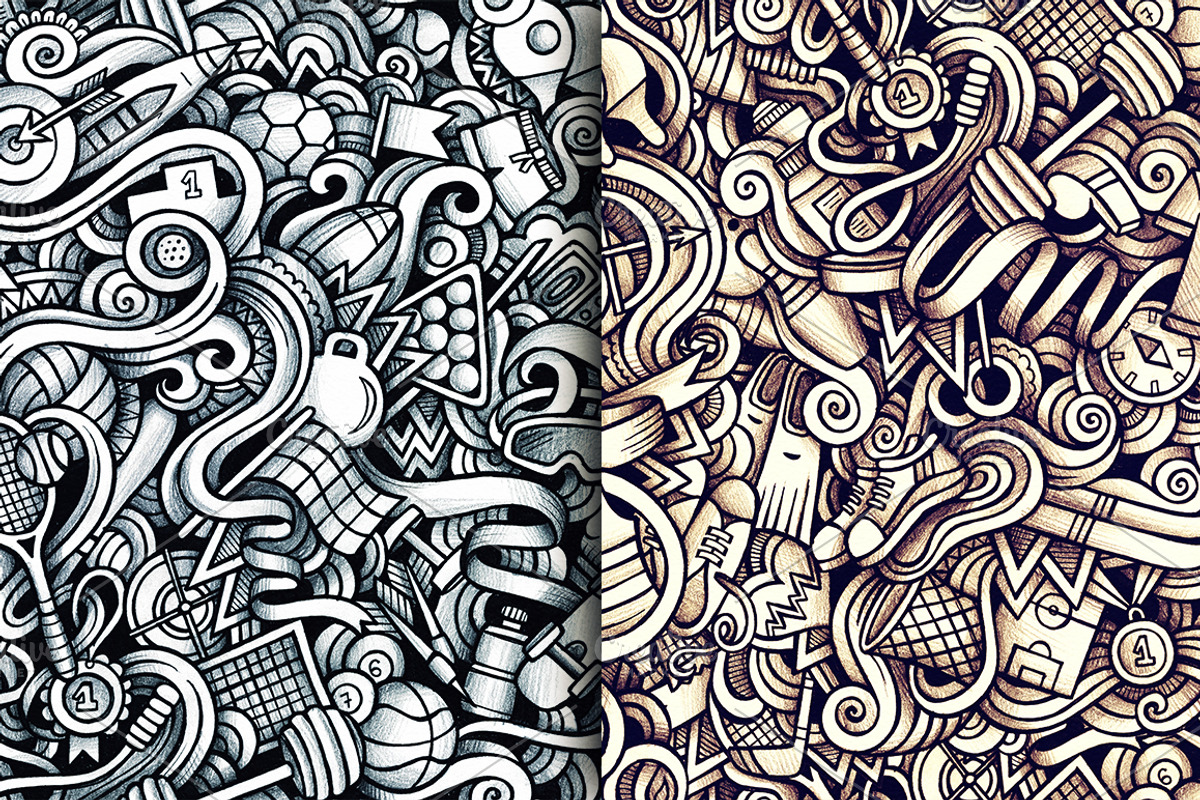 Sport Graphic Doodles Patterns, a Pattern Graphic by BALABOLKA (Photo 4 of 6)