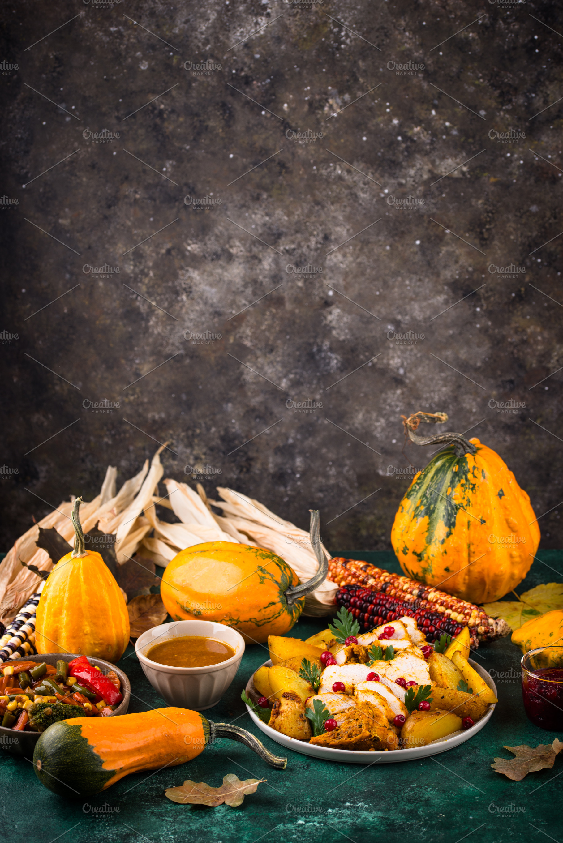 Thanksgiving day dinner with turkey, a Food & Drink Photo by Yulia Furman