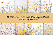 Delicate Watercolor Wildflowers art, an Illustration by ikarifq shop (Thumbnail 1 of 4)