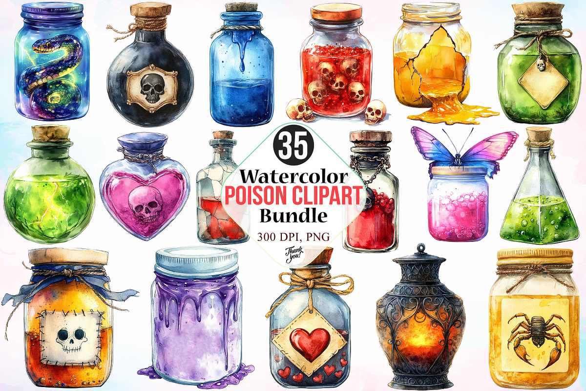 Watercolor Poison Clipart Bundle, an Illustration by Canvas Craft (Photo 1 of 4)